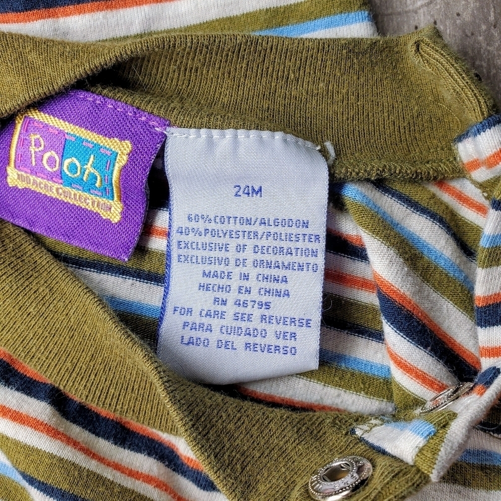 Pooh Baby Toddler Striped Onesie Bodysuit Green Orange Blue Size 24m EUC - Picture 3 of 10